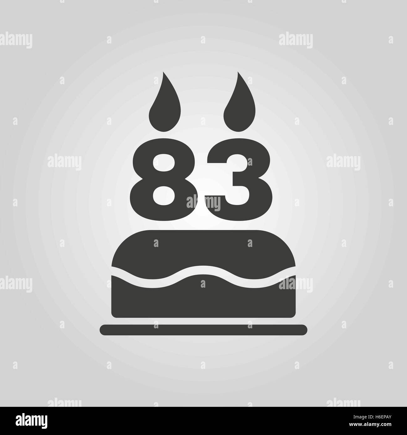 The birthday cake with candles in the form of number 83 icon. Birthday symbol. Flat Vector illustration Stock Vector