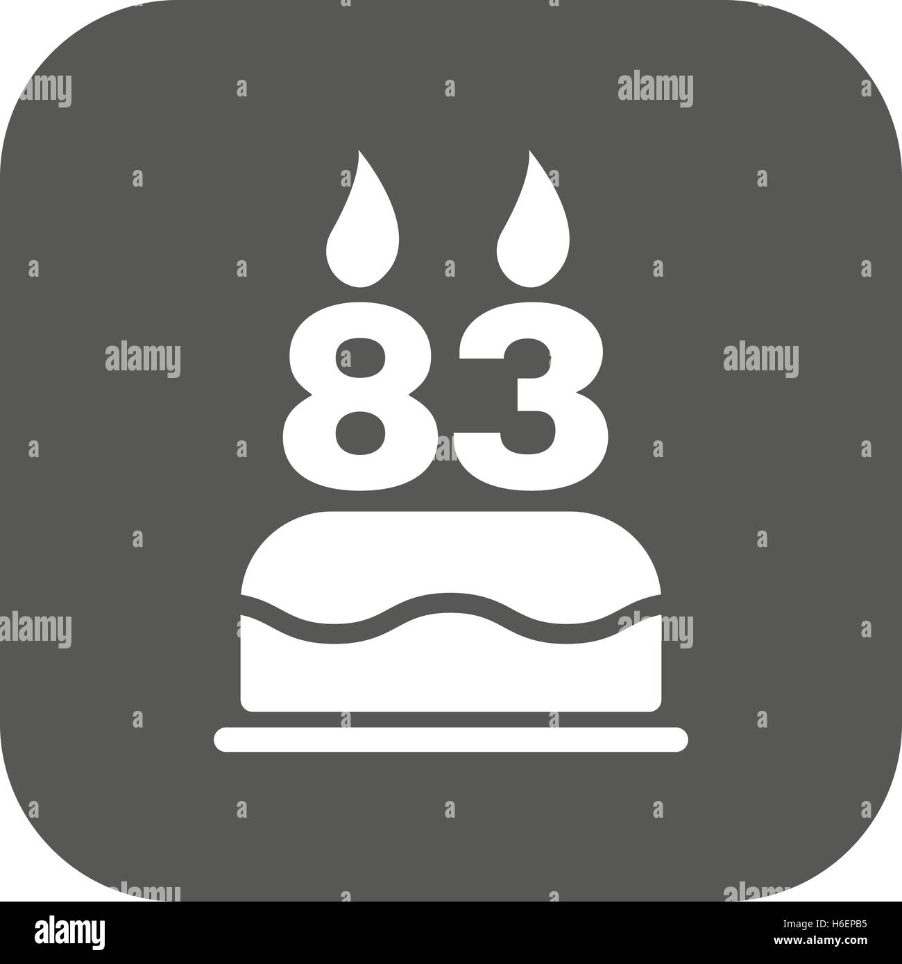 The birthday cake with candles in the form of number 83 icon. Birthday symbol. Flat Vector illustration. Button Stock Vector