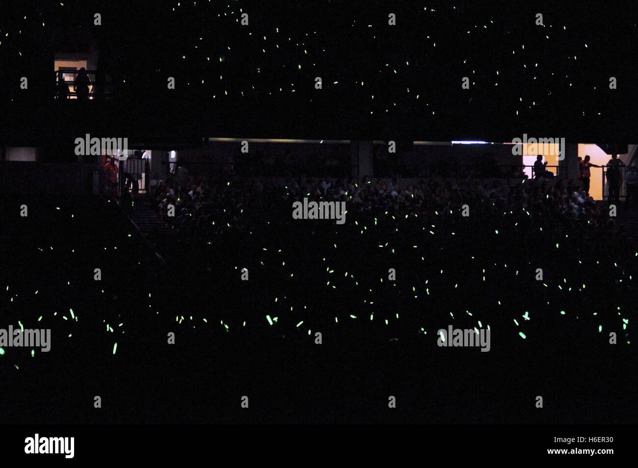 A stadium full of glow sticks during Leonard Cohen's concert in Israel, September 24, 2009 Stock Photo