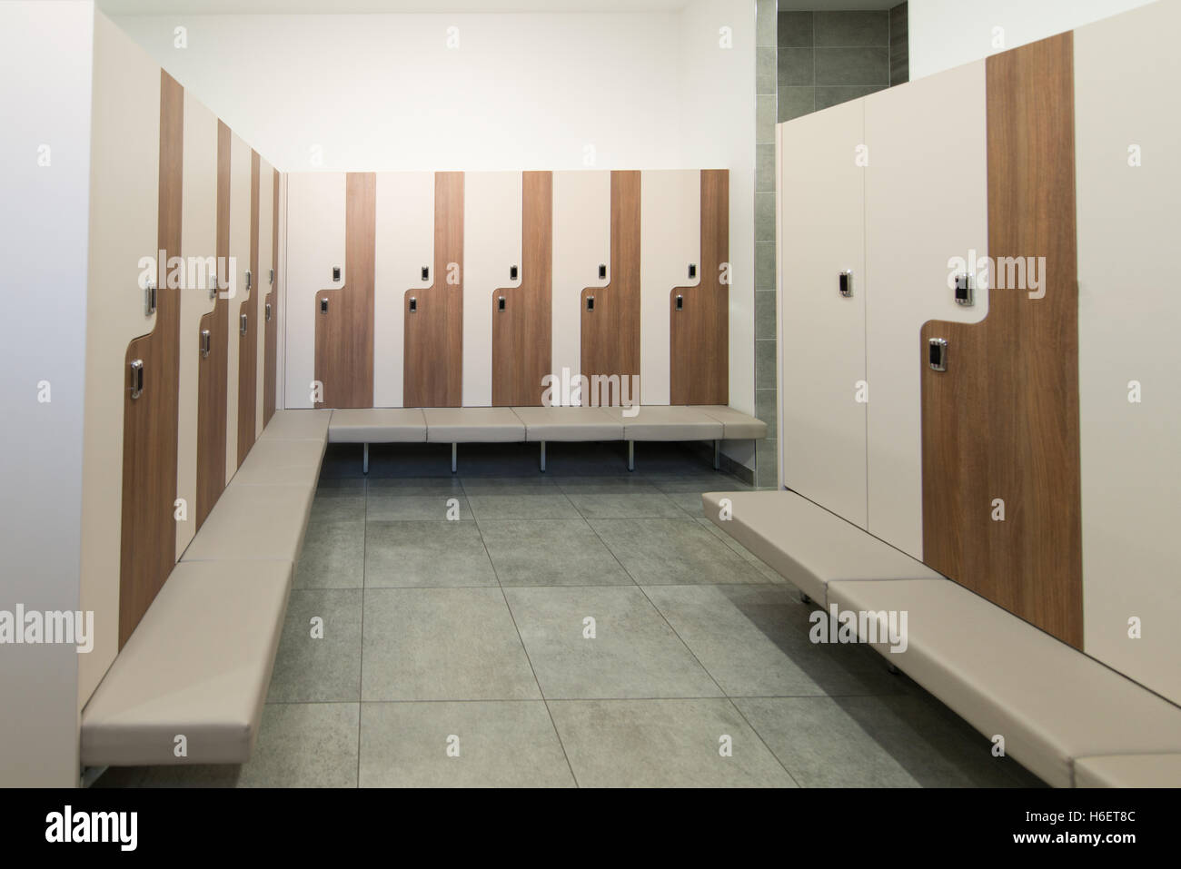 Modern Interior Of A Locker Changing Room In Fitness Center Gym Stock