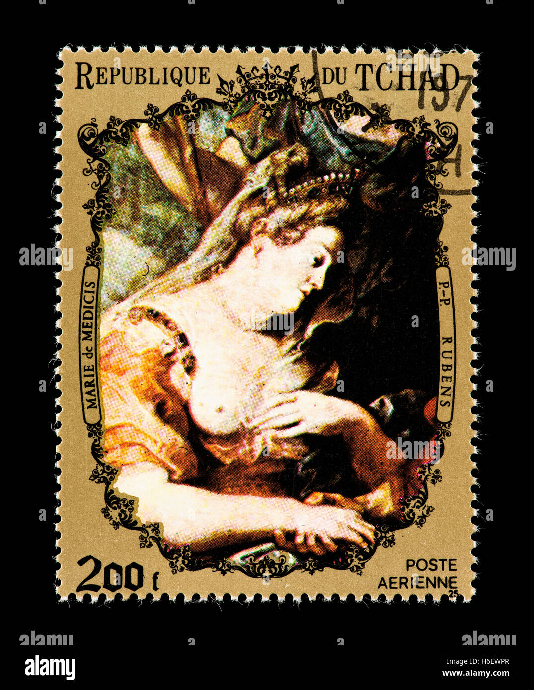 Postage stamp from Chad depicting the Peter Paul Rubens painting of Marie de Medici Stock Photo