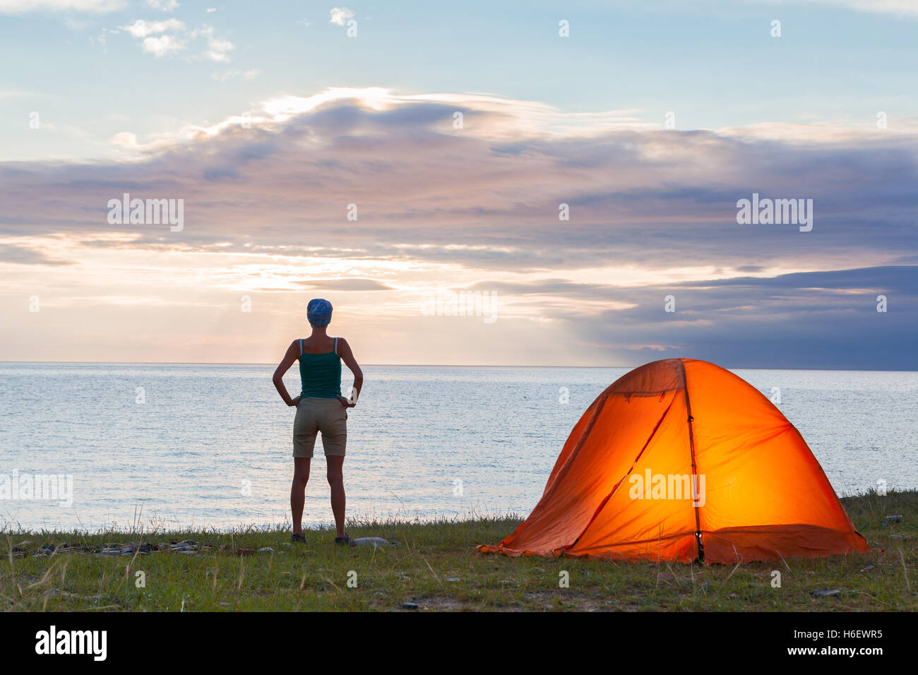 Sunrise in camping day Stock Photo