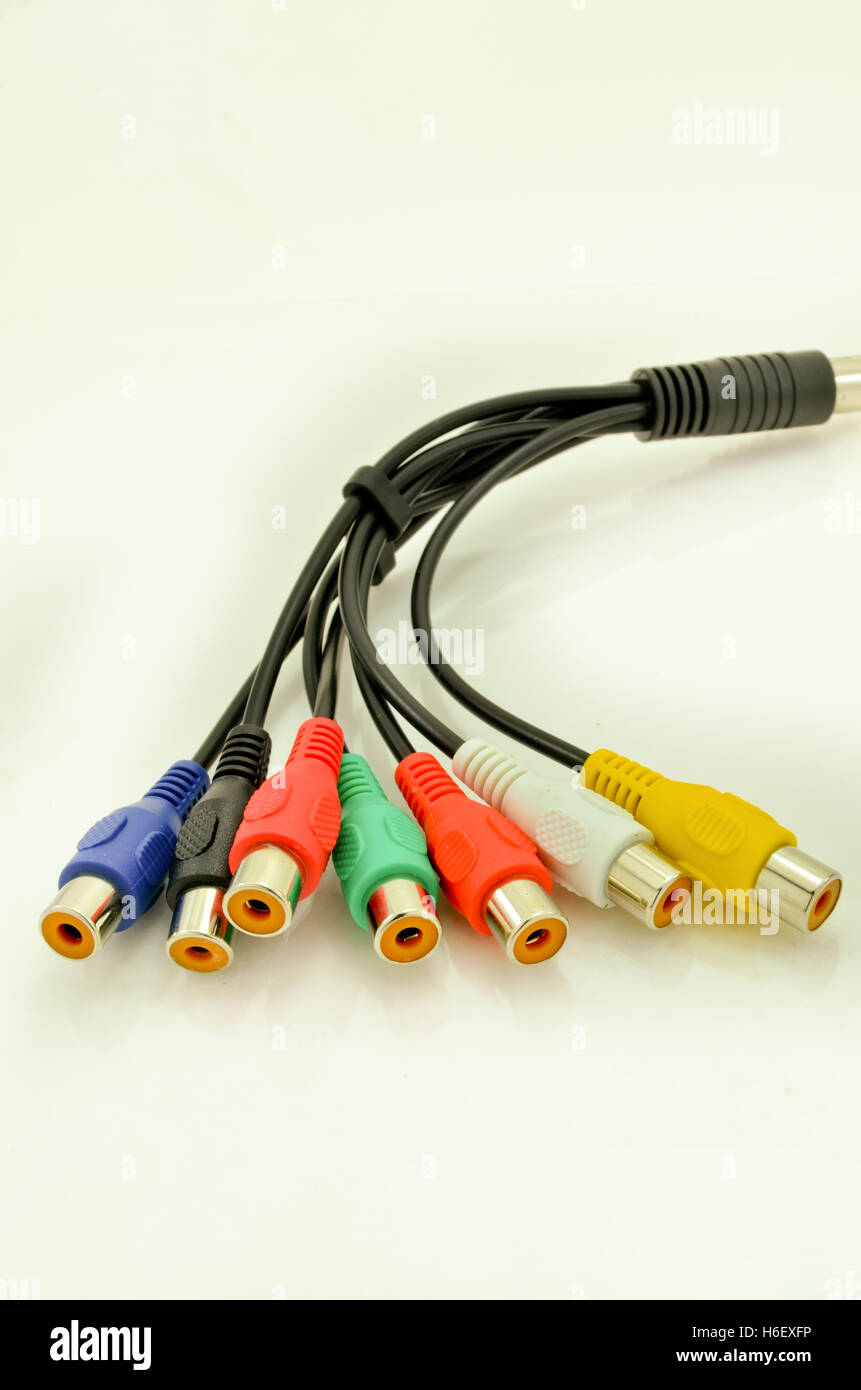 Audio Visual Cables For TV Video Isolated on White Stock Photo - Alamy