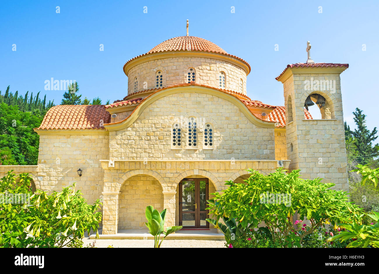 The modern church of the St George monastery, located next to Larnaca, Cyprus. Stock Photo