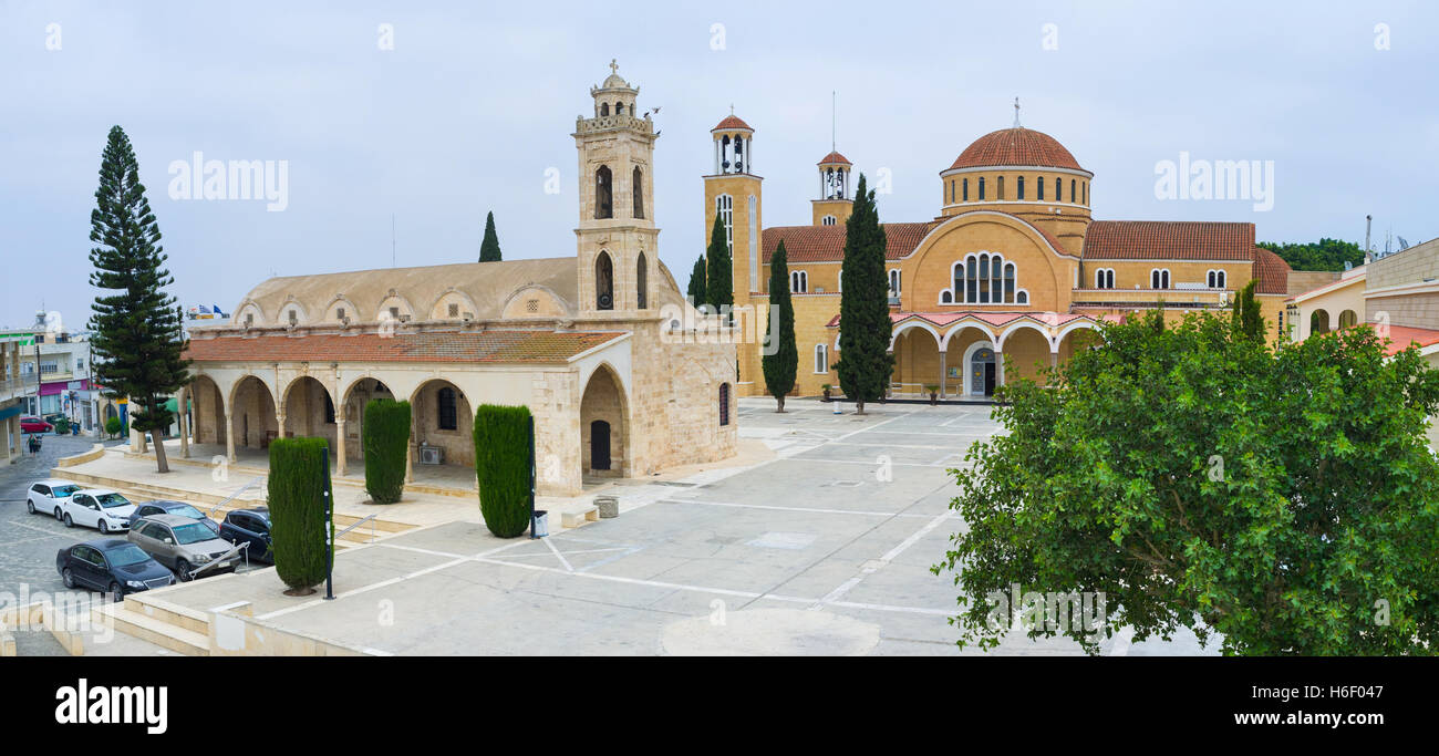 Great Cathedral Square of city boasts modern St Varvara basilic, medieval St George church, ancient St Anna church, Paralimni Stock Photo