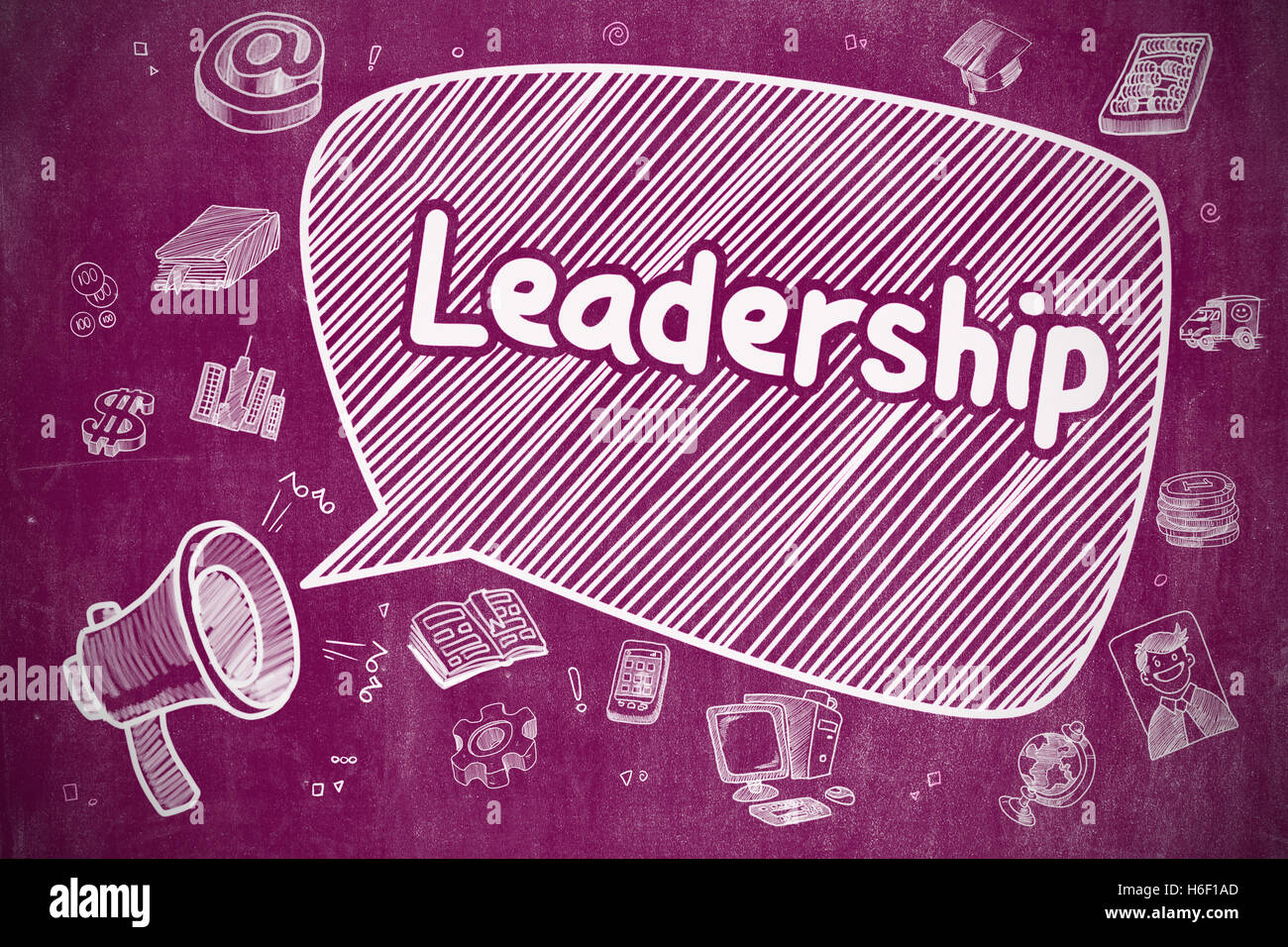 Leadership - Cartoon Illustration on Purple Chalkboard Stock Photo - Alamy