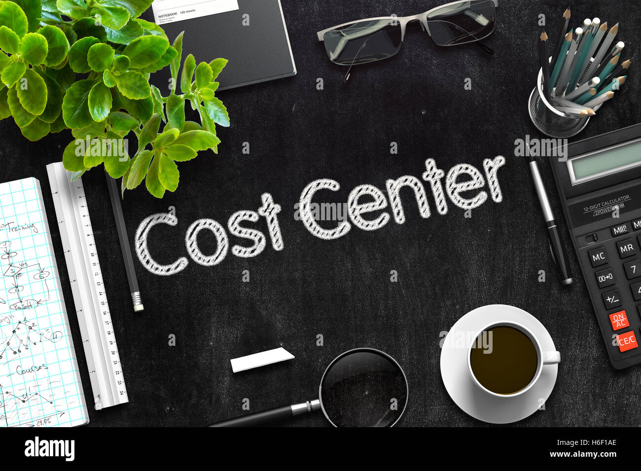 Cost Center Concept on Black Chalkboard. 3D Rendering. Stock Photo