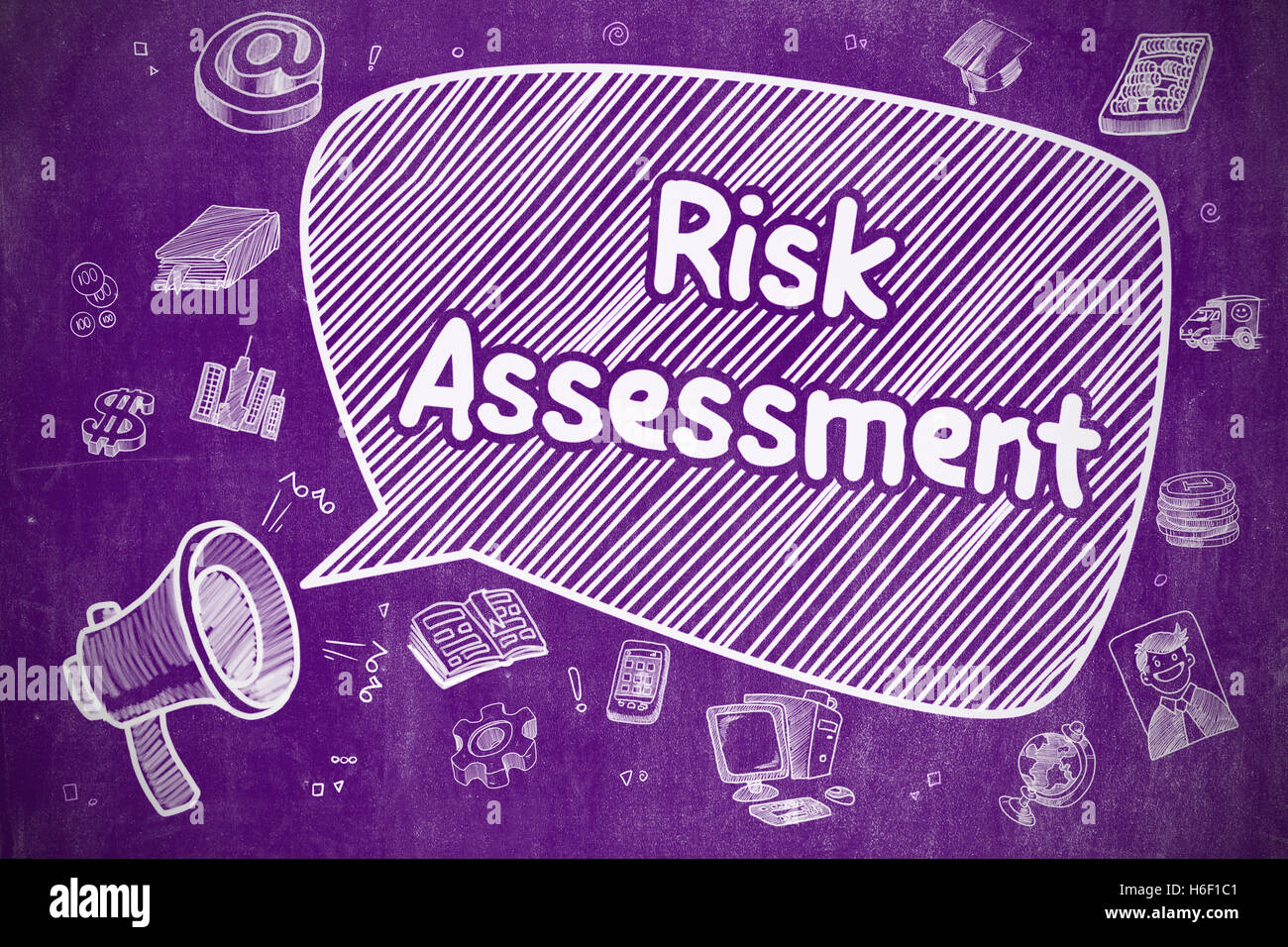 Risk Assessment - Cartoon Illustration on Purple Chalkboard Stock Photo ...