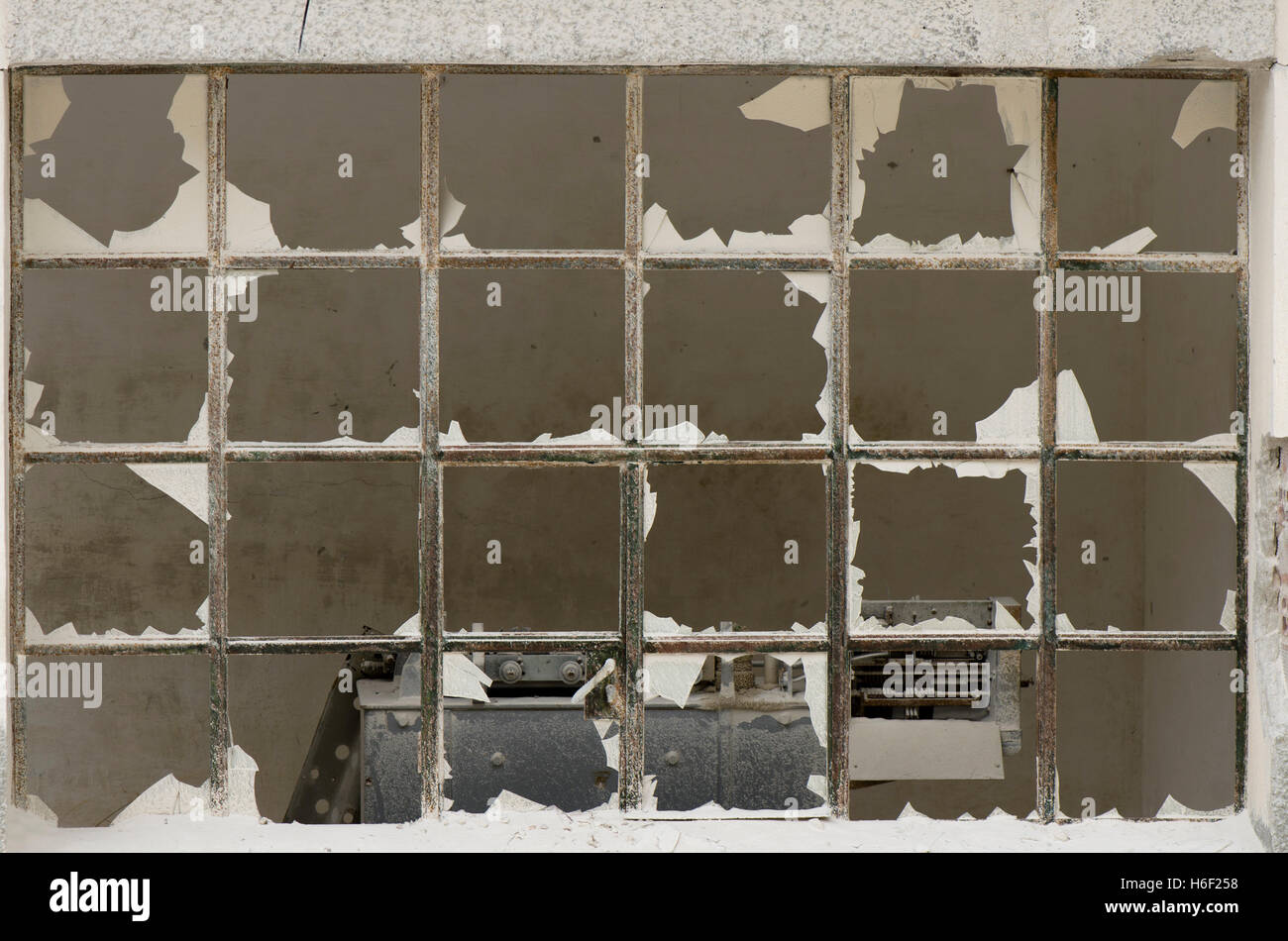 Smashed windows of old factory. Stock Photo