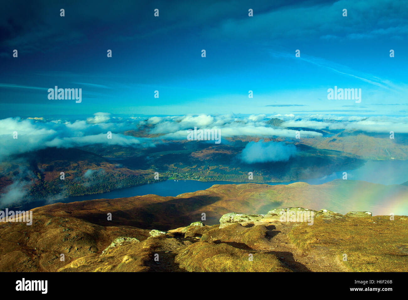 Loch Lomond and the Arrochar Alps from the Munro of Ben Lomond, Loch Lomond and the Trossachs National Park, Stirlingshire Stock Photo
