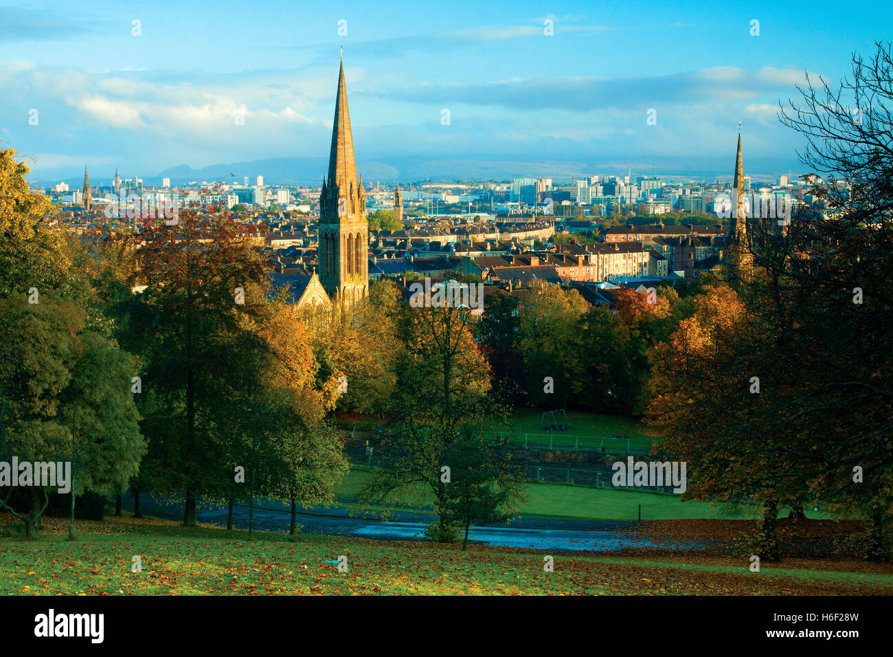 Looking across Glasgow at dawn from Queen’s Park, Glasgow Stock Photo