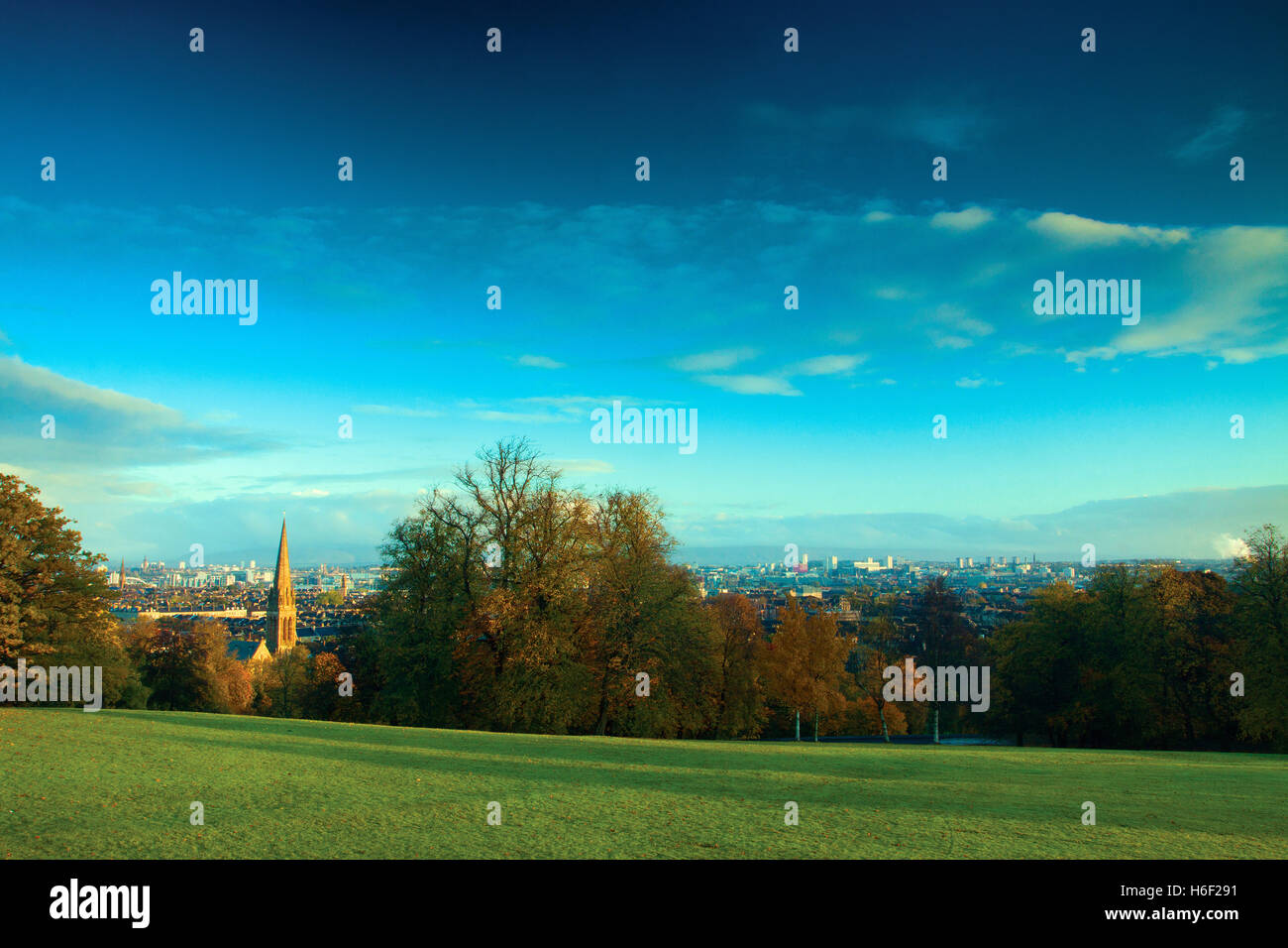 Looking across Glasgow at dawn from Queen’s Park, Glasgow Stock Photo