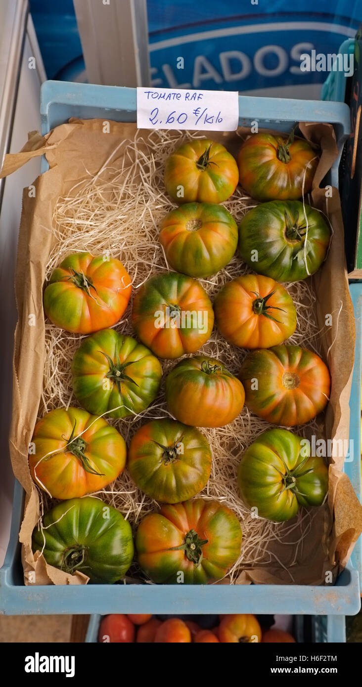Tomato's in a box in Majorca. Stock Photo