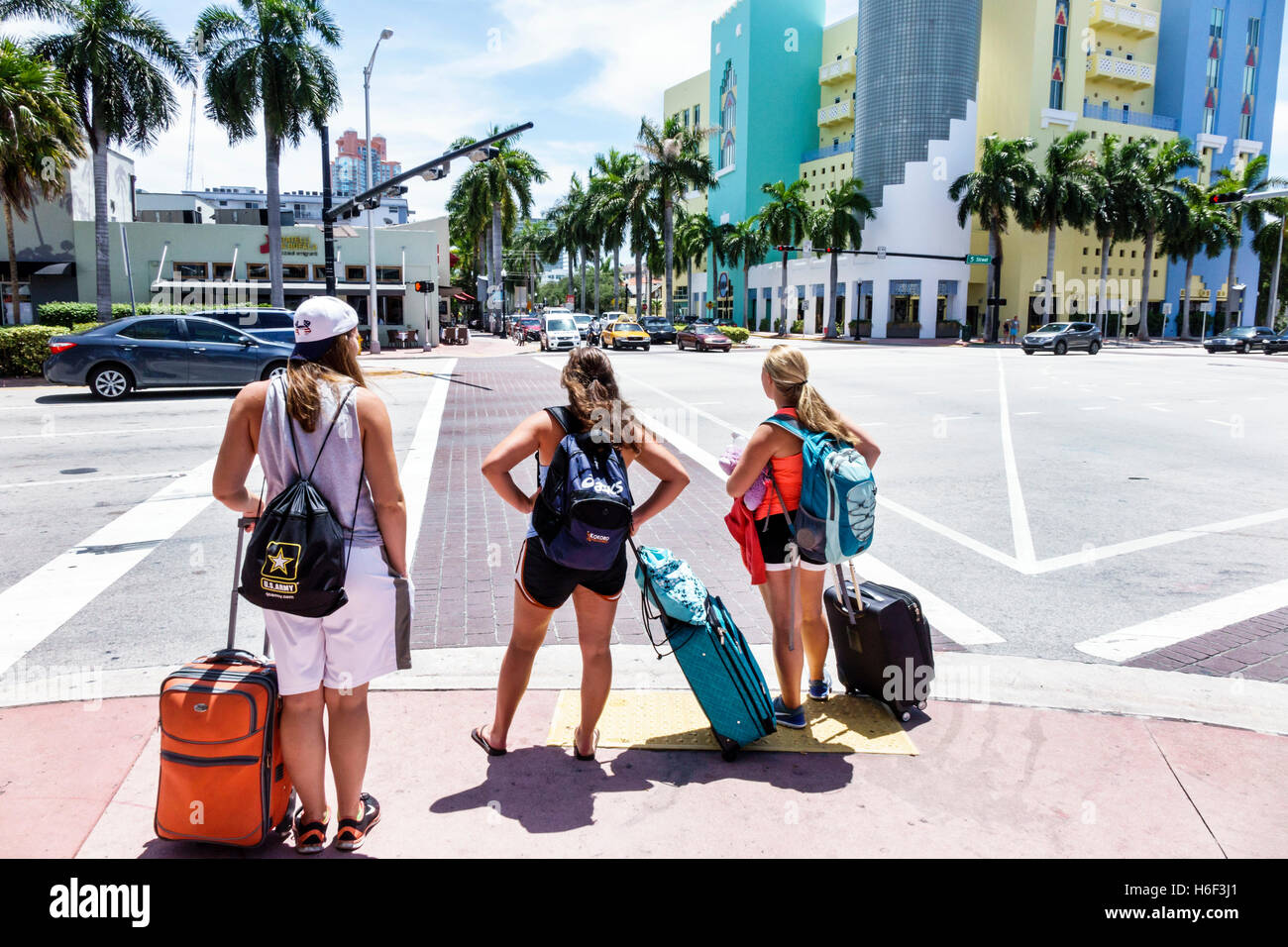 Miami Beach Florida,adult adults,woman women female lady,friends,street
