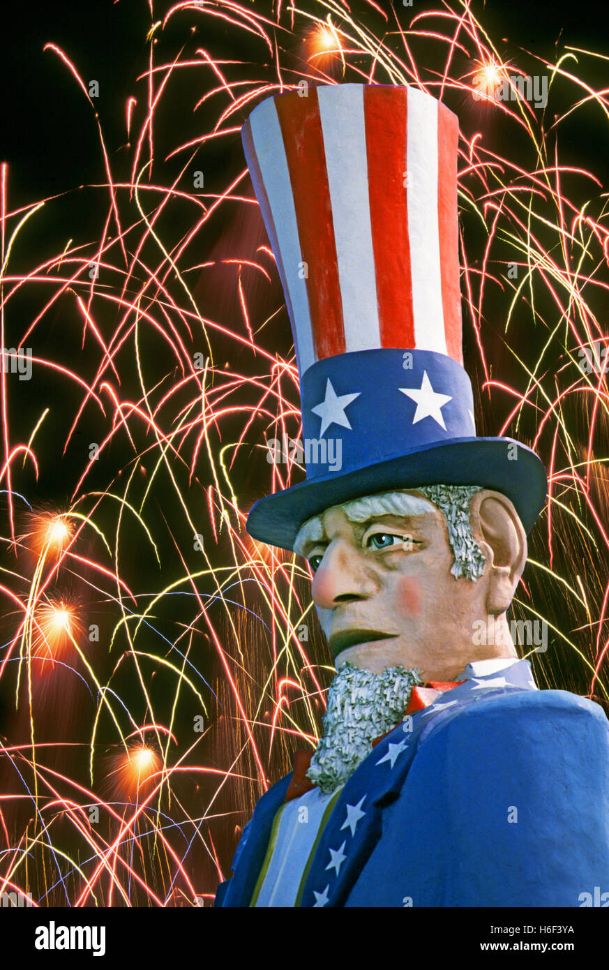 July 4, 2016 A portrait of uncle Sam during a fireworks show on the