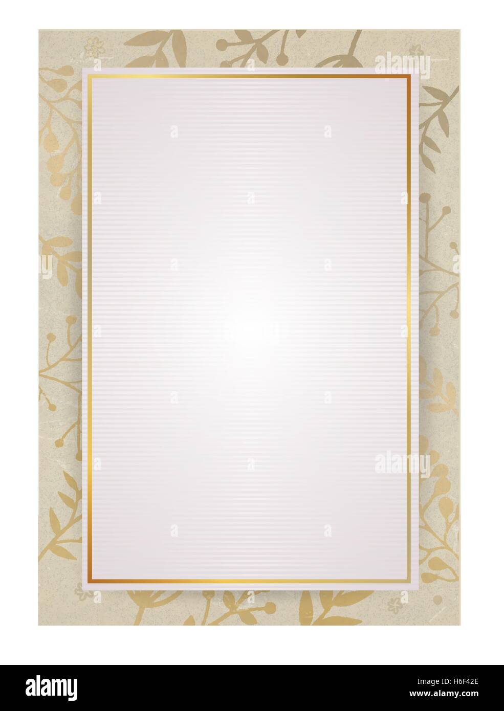 A4 Document Size White Paper Background With Golden Drawing Flora