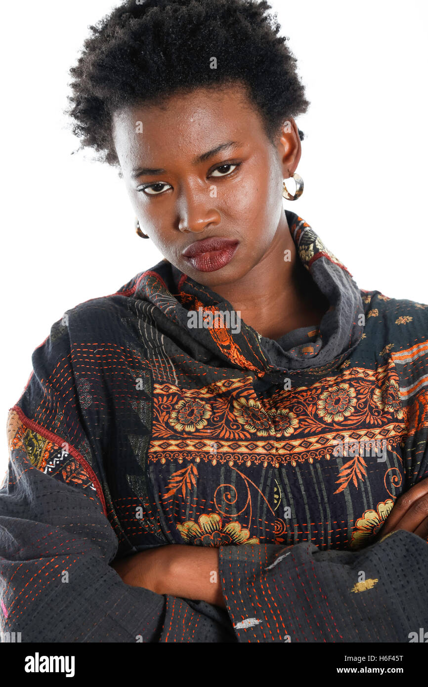 Young African-American Woman with White Background (series) Stock Photo