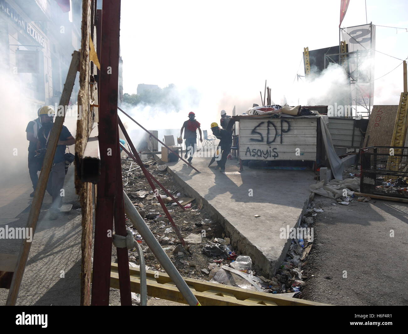 Protesters clash with police near Taksim square in Istanbul during demonstration of june 2013 Stock Photo