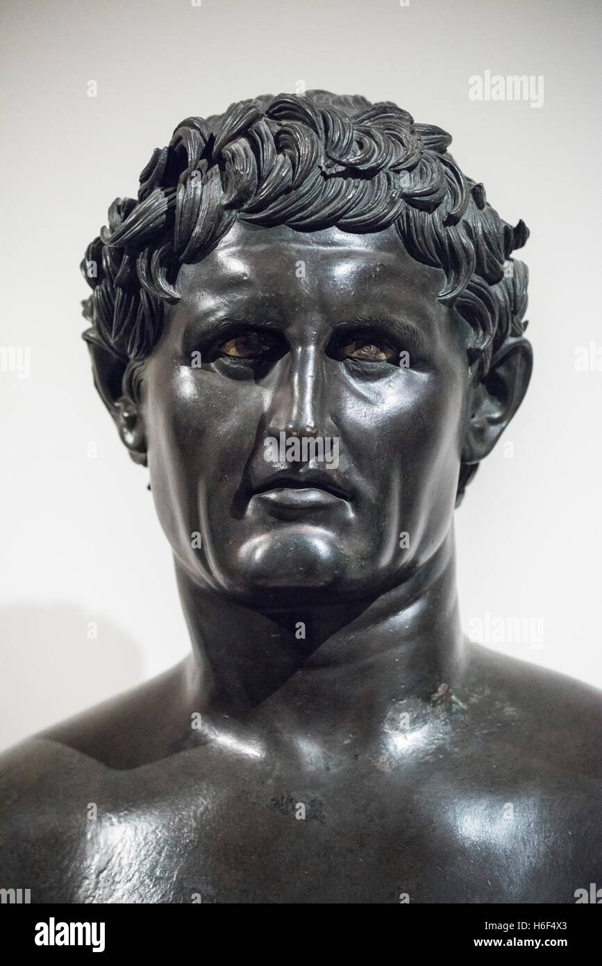 Naples. Italy. Seleucus I Nicator (ca. 358 BC – 281 BC) Roman bronze bust from Villa of the Papyri, Herculaneum. Stock Photo
