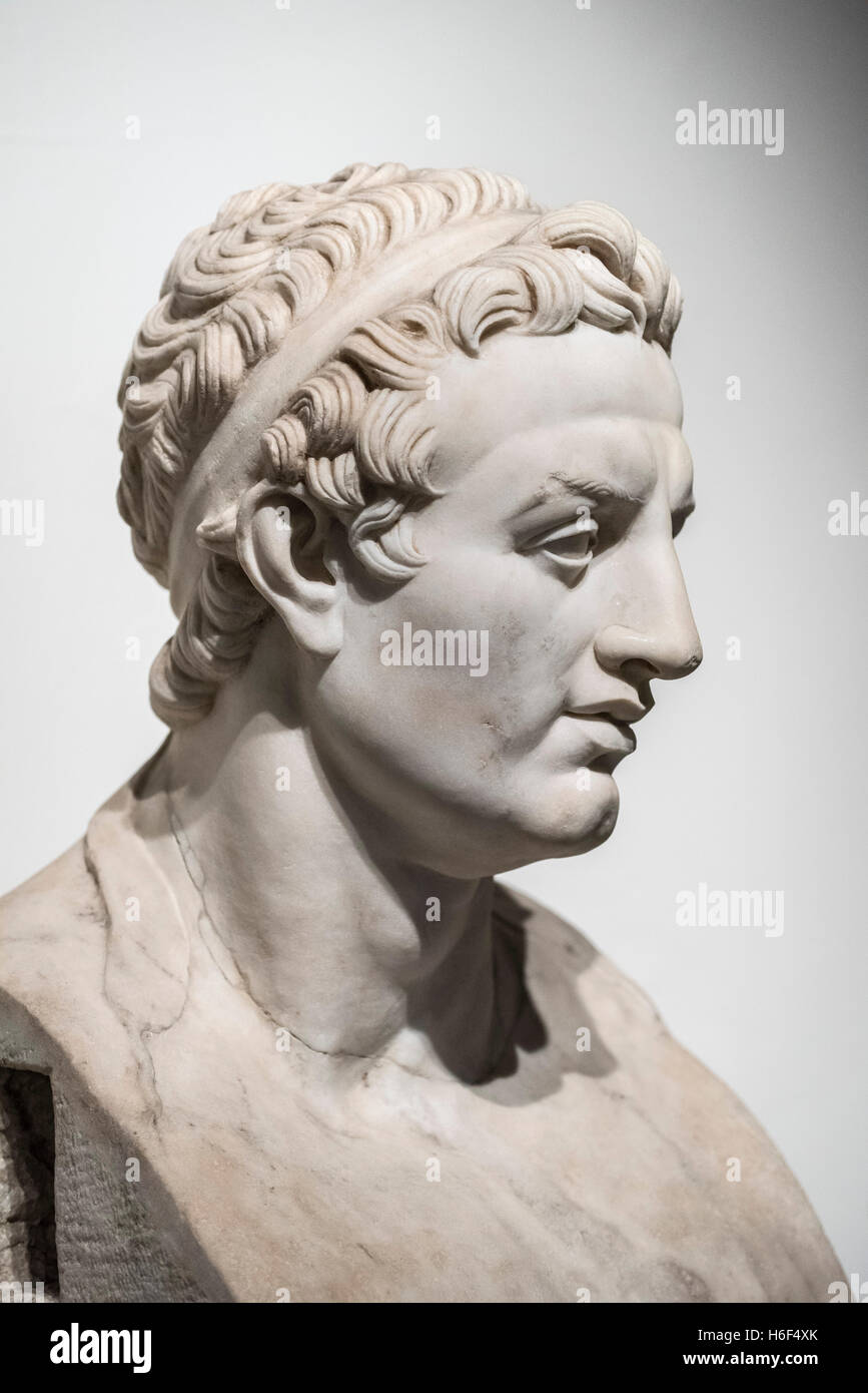 Naples. Italy. Bust of Ptolemy III Euergetes from the Villa of the Papyri, Herculaneum.  Museo Archeologico Nazionale di Napoli. Stock Photo