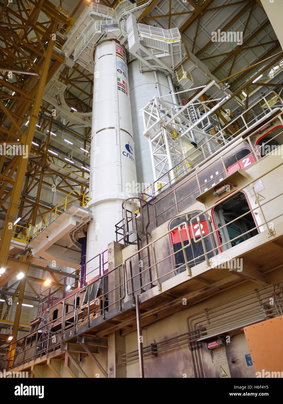 European launcher Ariane 5  final integration take place in Kourou spaceport in French Guiana Stock Photo