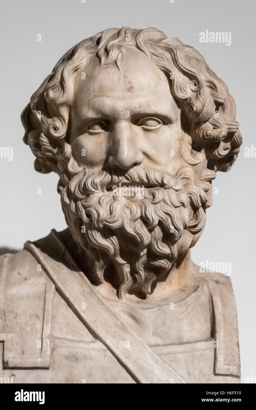 Naples. Italy. Archidamus III, King of Sparta (360 BC-338 BC) Roman bust (late 1st C AD), from Villa of the Papyri, Herculaneum. Stock Photo