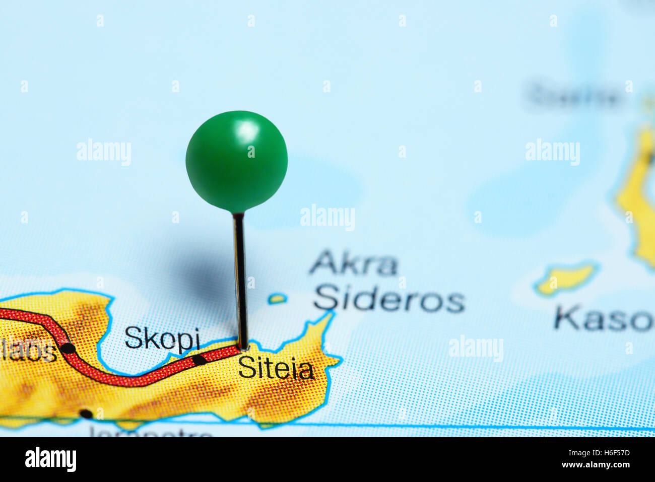 Siteia pinned on a map of Greece Stock Photo