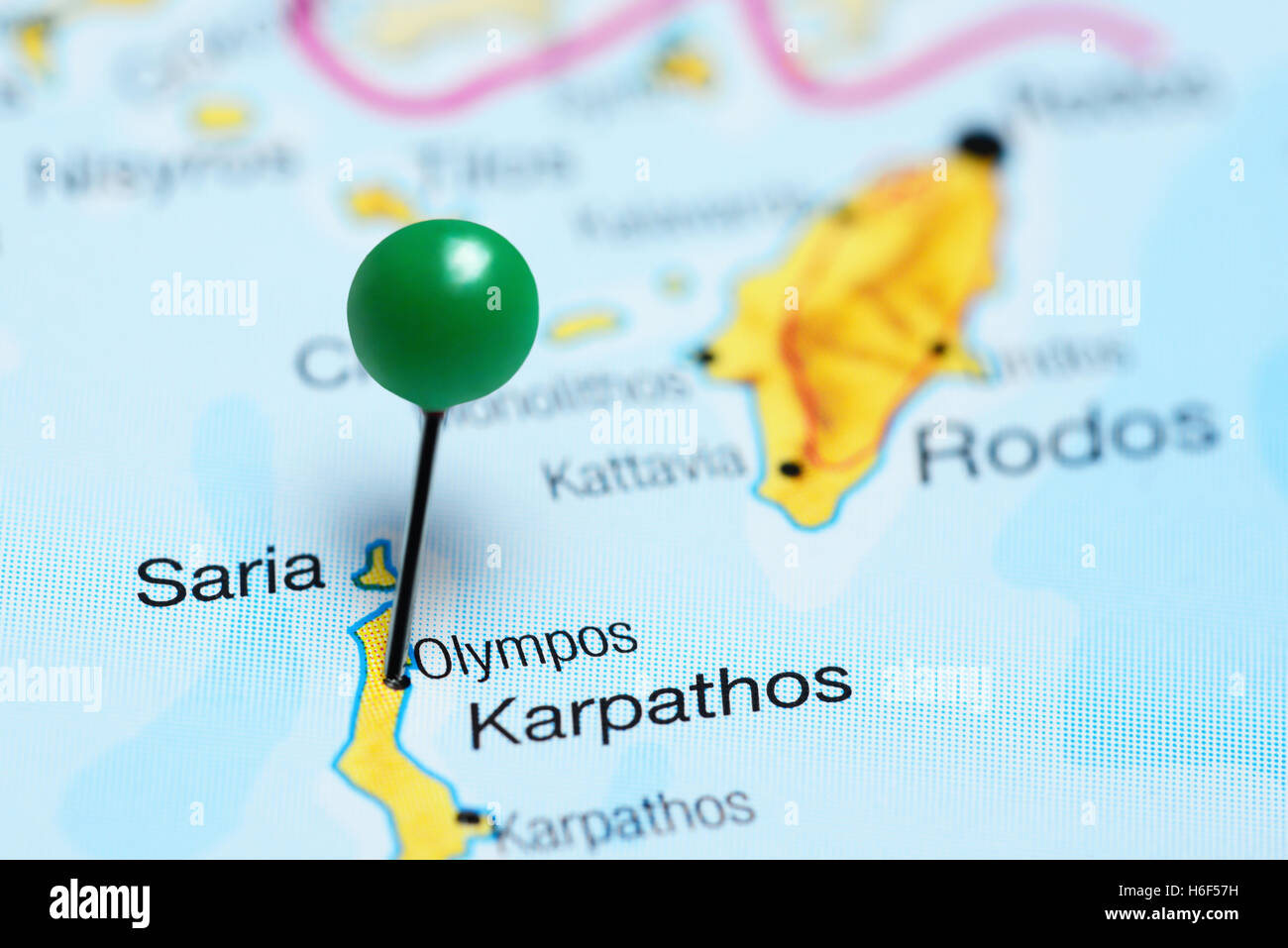 Olympos pinned on a map of Greece Stock Photo