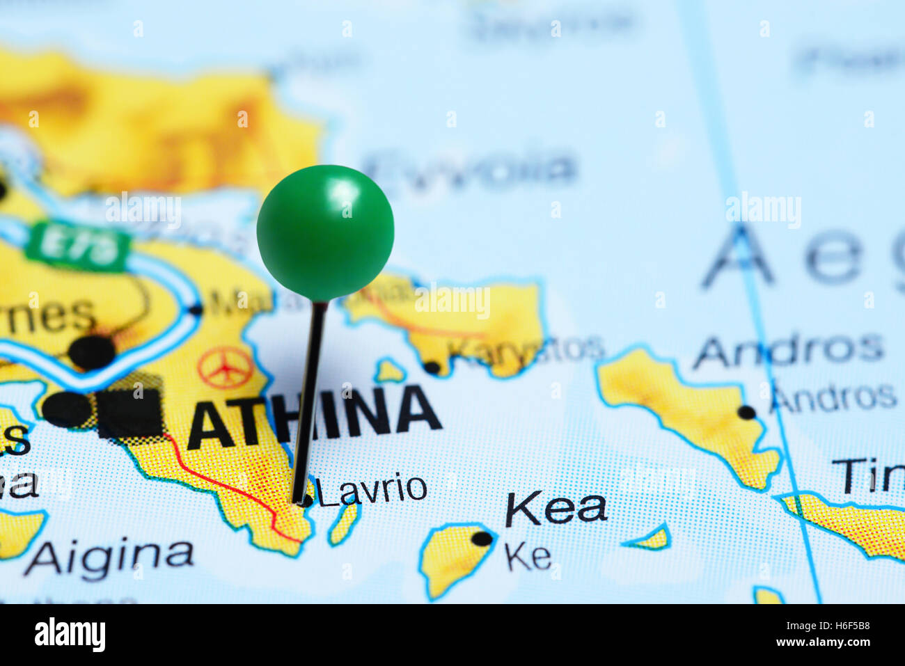 Lavrio pinned on a map of Greece Stock Photo