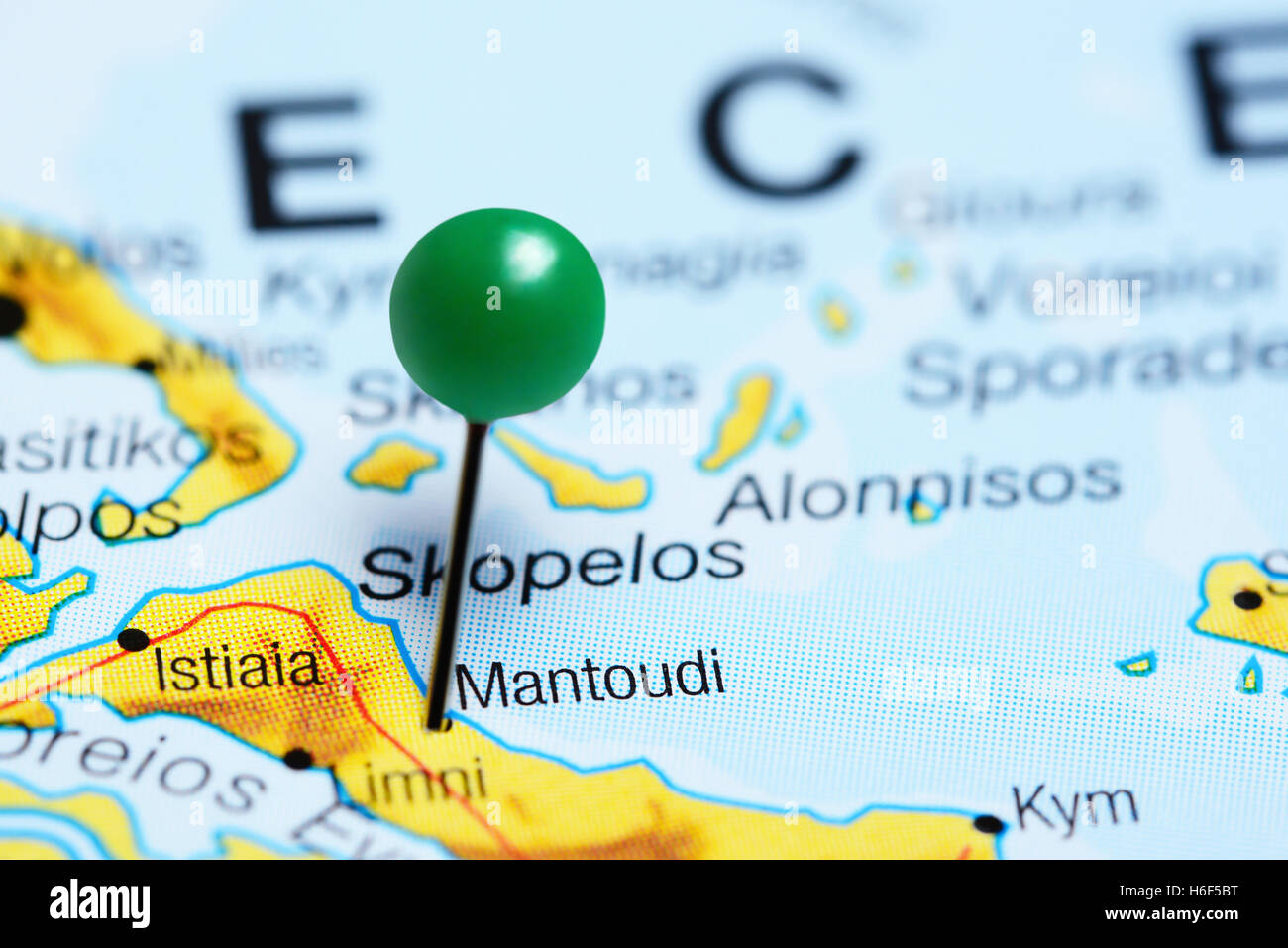 Mantoudi pinned on a map of Greece Stock Photo - Alamy