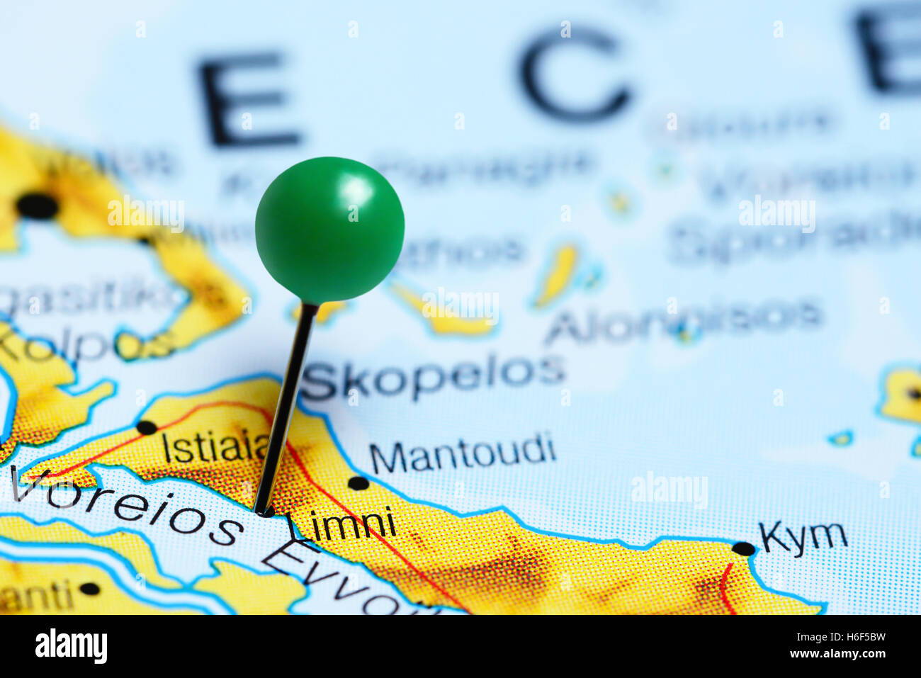 Limni pinned on a map of Greece Stock Photo