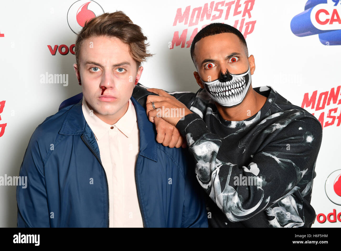 Capital FM's Roman Kemp (left), dressed as Eleven from Stranger Things, and Marvin Humes attending Capital's Monster Mash-Up with Vodafone at the Eventim Apollo in London. Stock Photo