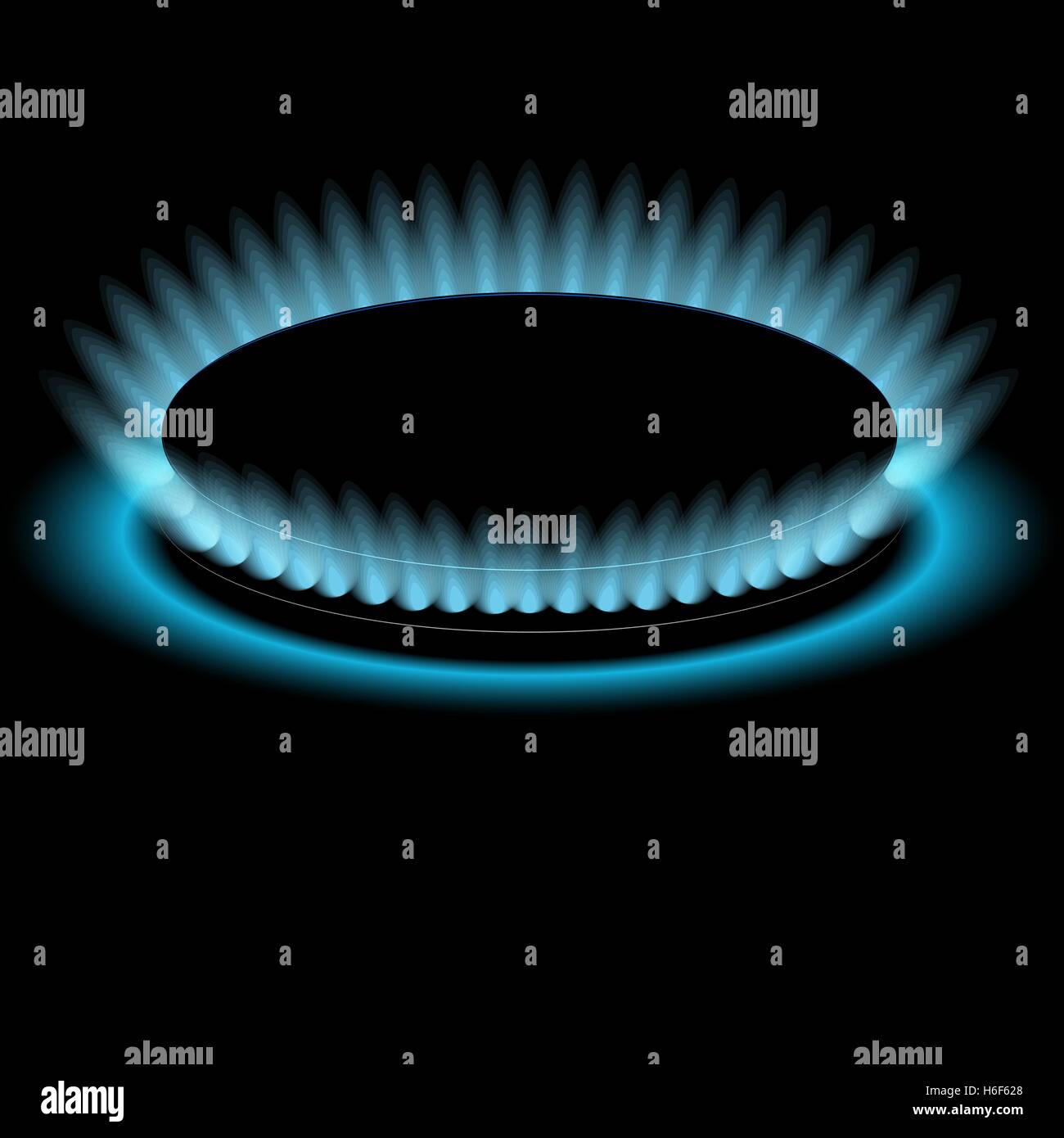 Gas burners, blue flame, vector Dark background Stock Vector