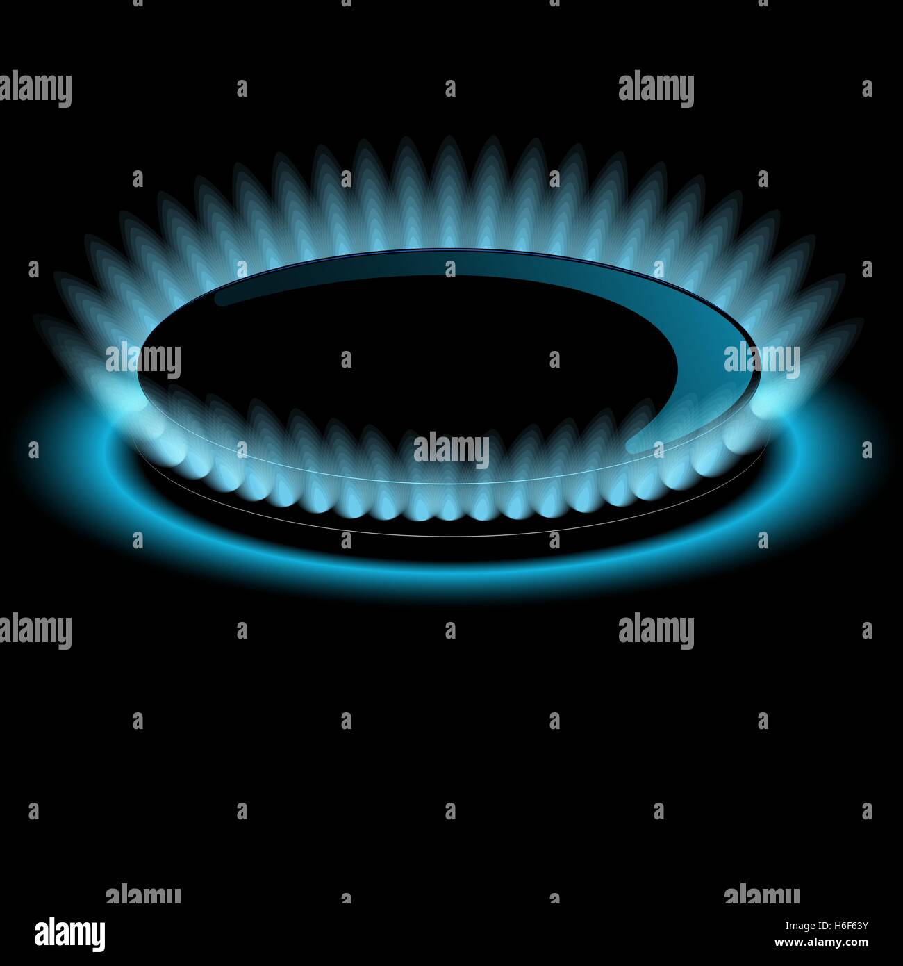 Gas burners, blue flame, vector Dark background Stock Vector