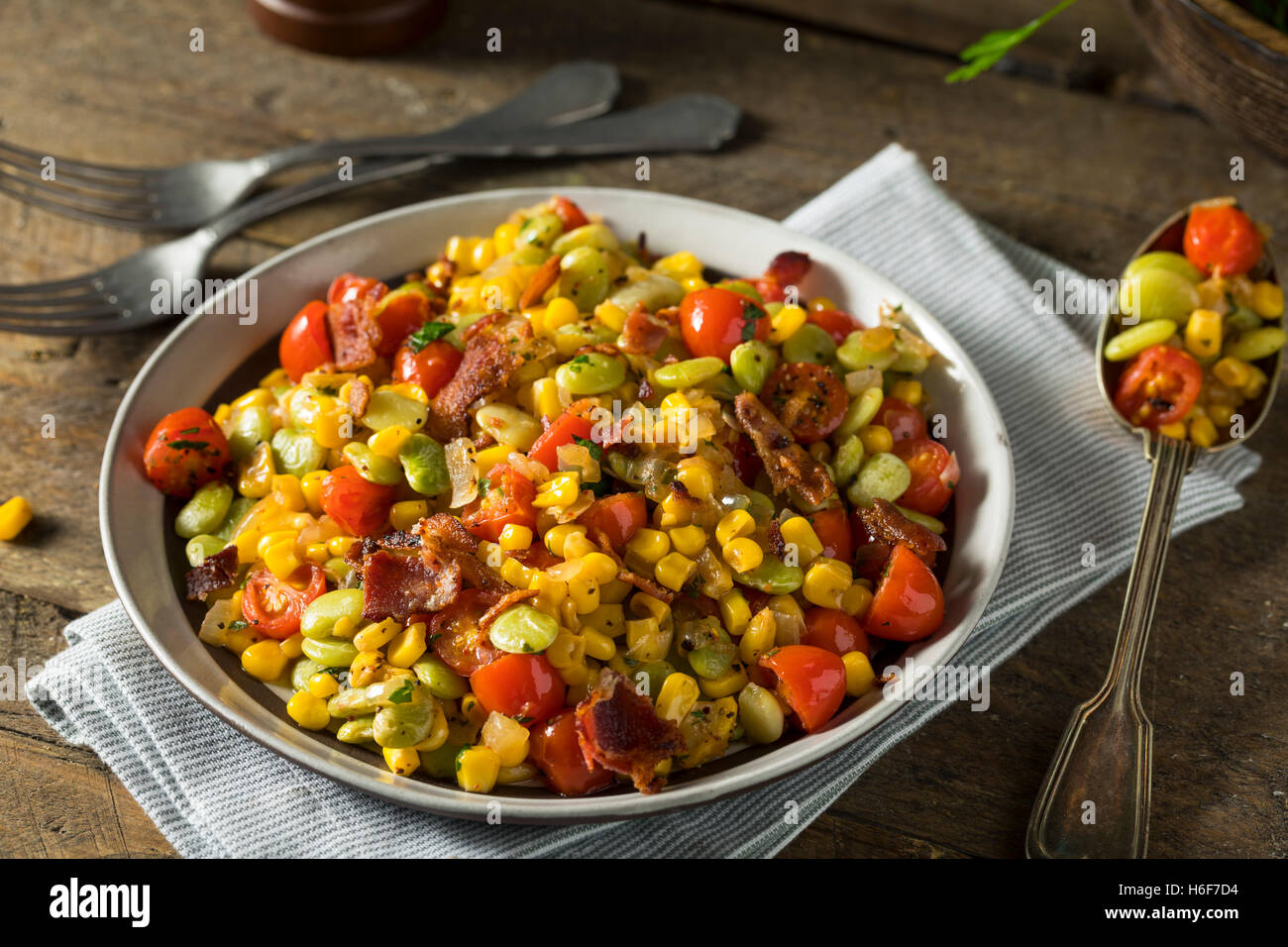 Homemade Succotash with Lima Beans Corn and Bacon Stock Photo Alamy