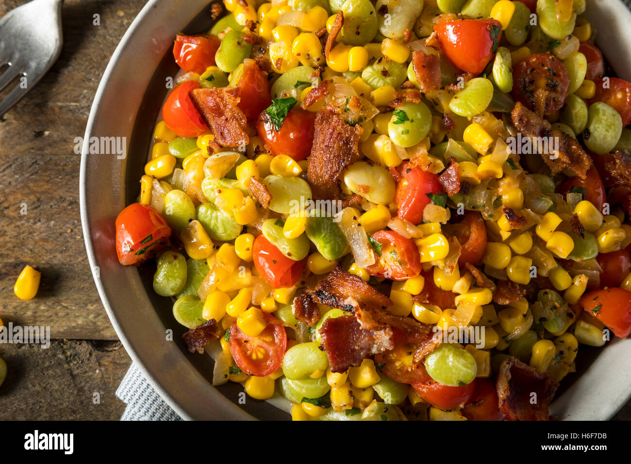 Homemade Succotash with Lima Beans Corn and Bacon Stock Photo Alamy