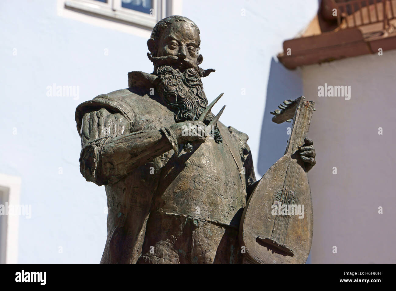 Kaspar Tieffenbrucker statue, famous Luthier maker (1514 - 1571), town Füssen, Bavaria, Germany Stock Photo