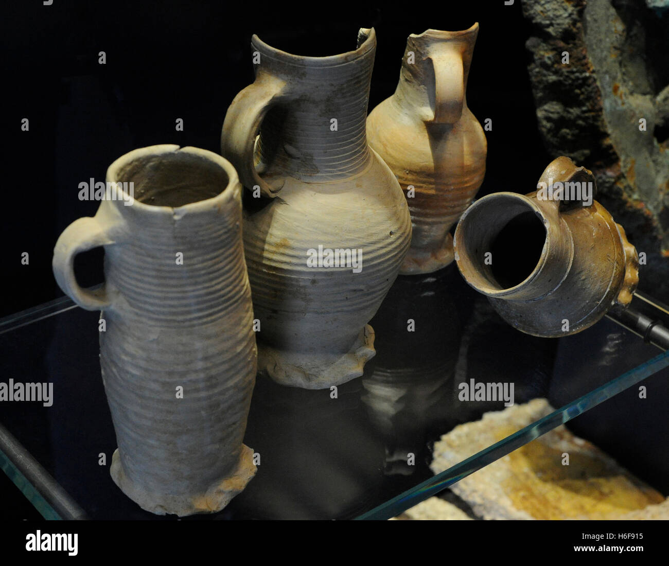 Mugs from the Middle Ages. From German-made mugs were found in a natural harbour in Southern Norway. Norwegian Maritime Museum. Oslo. Norway. Stock Photo