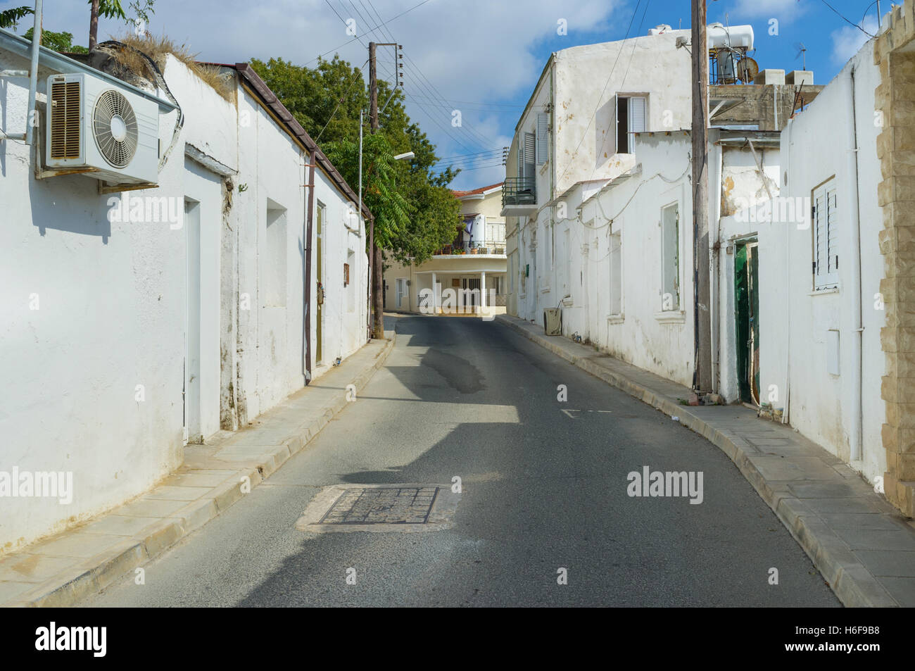 The narrow residential street located at the old town of Paphos, Cyprus. Stock Photo