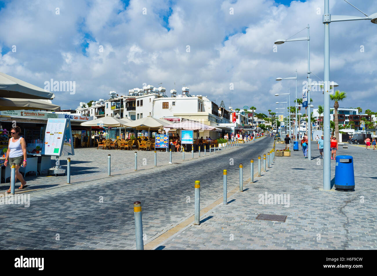 The Poseidonos Ave is the tourist paradise with numerous cafes, bars, fish restaurants, souvenir shops, Pafos, Cyprus Stock Photo