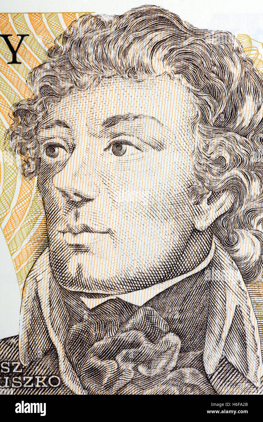 Tadeusz Kosciuszko portrait from Polish old five hundred zloty Stock Photo