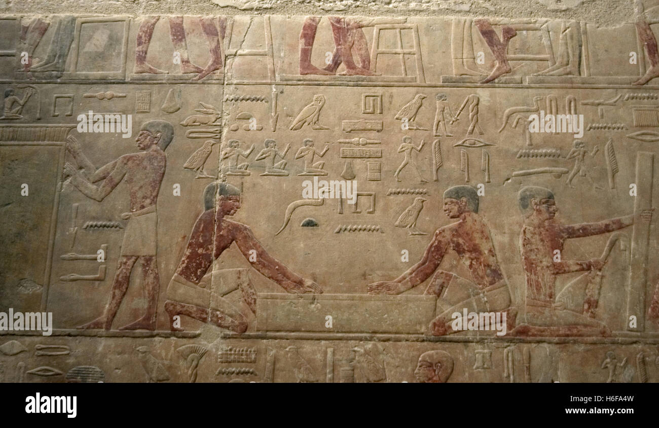 Egypt. Saqqara. Mastaba of Ti. Ca. 2400 B.C. 5th Dynasty. Old Kingdom.  Relief depicting daily life Stock Photo - Alamy