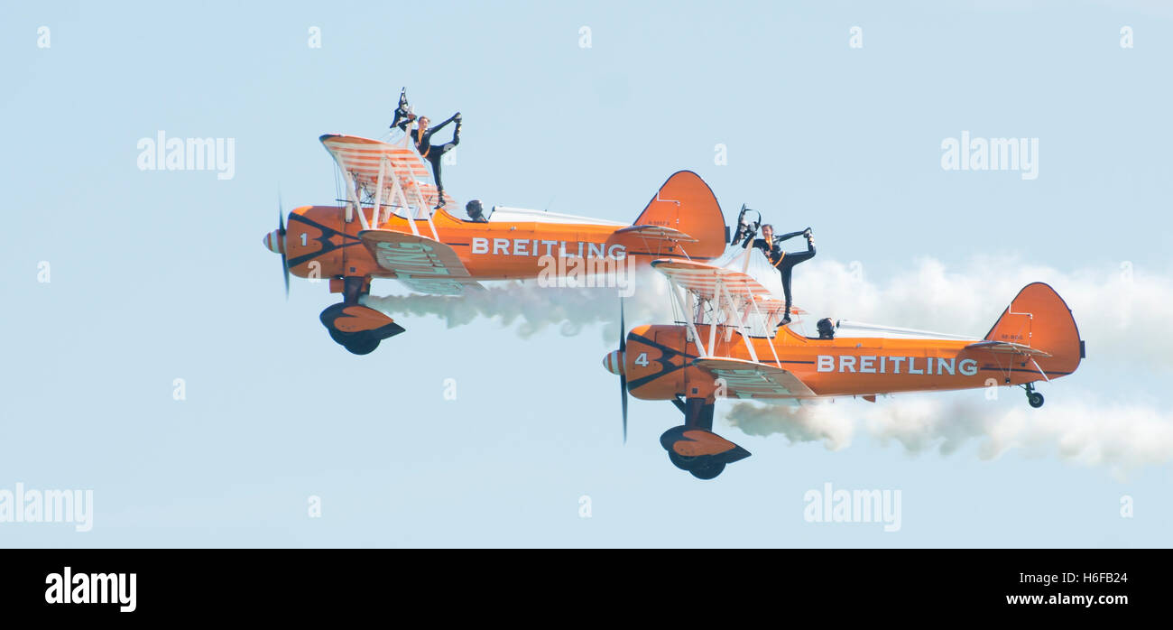 Breitling Wing Walkers at Eastbourne Airshow 2015 Stock Photo