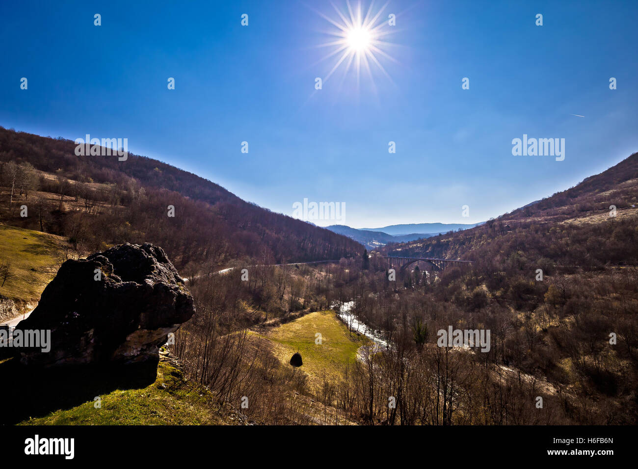 Korana river bridge and landscape near Plitvice lakes, Lika, Croatia Stock Photo