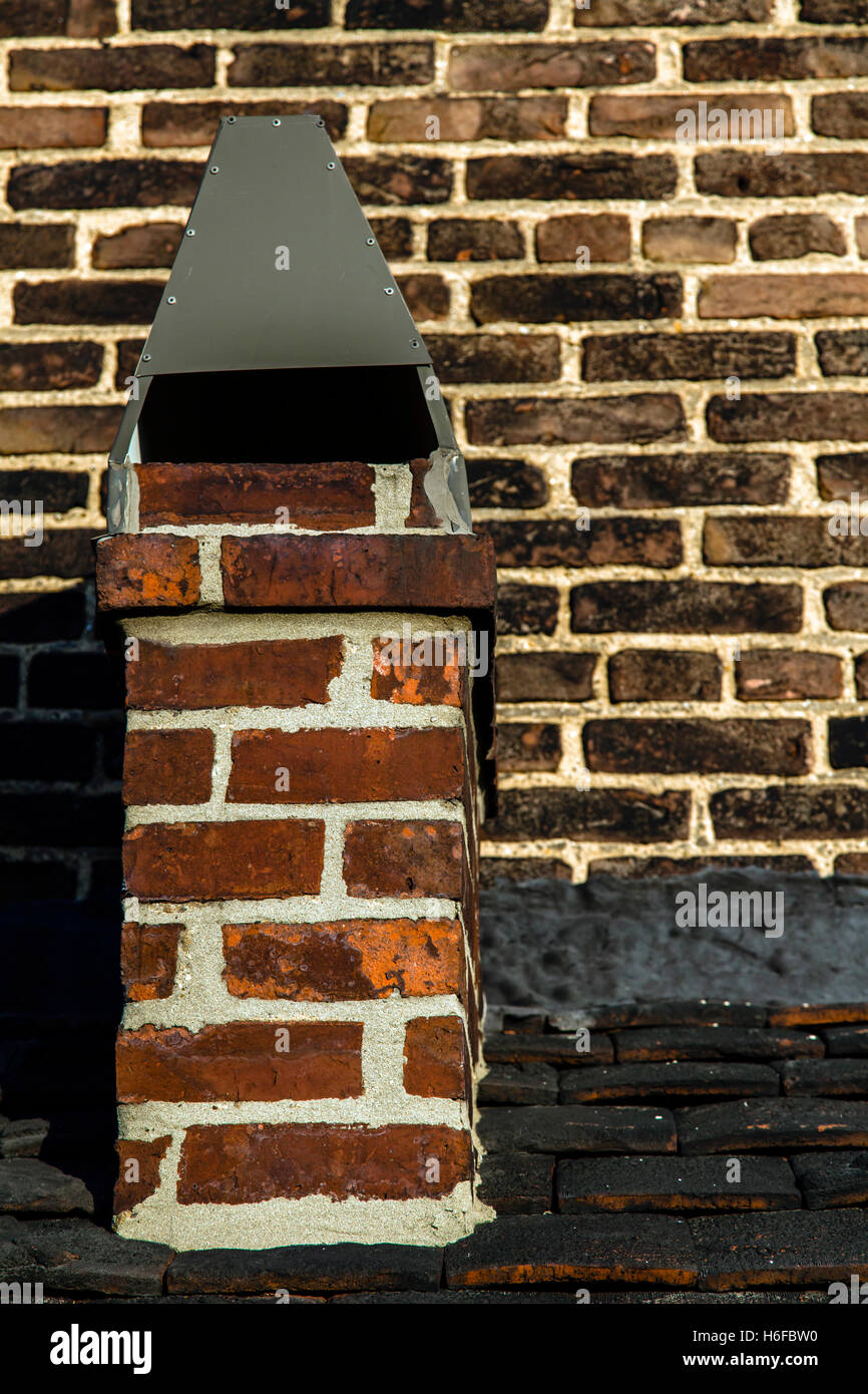 Brownstone chimney architectural detail Stock Photo Alamy