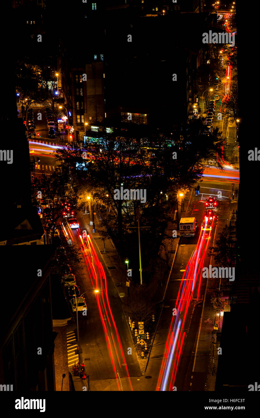 High angle view of the busy intersection in Manhattan's West Village at
