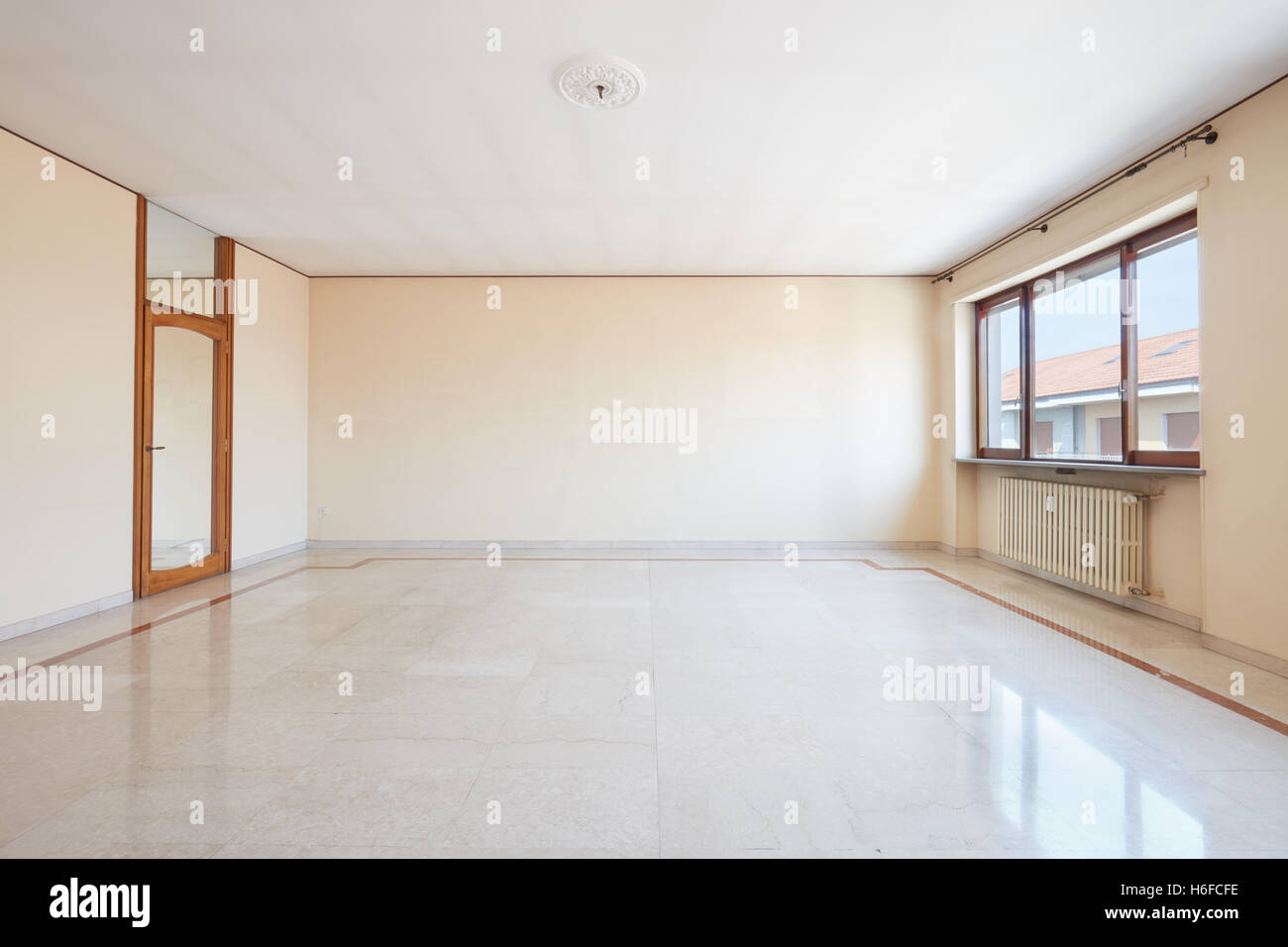 Large empty living room interior with marble floor Stock Photo