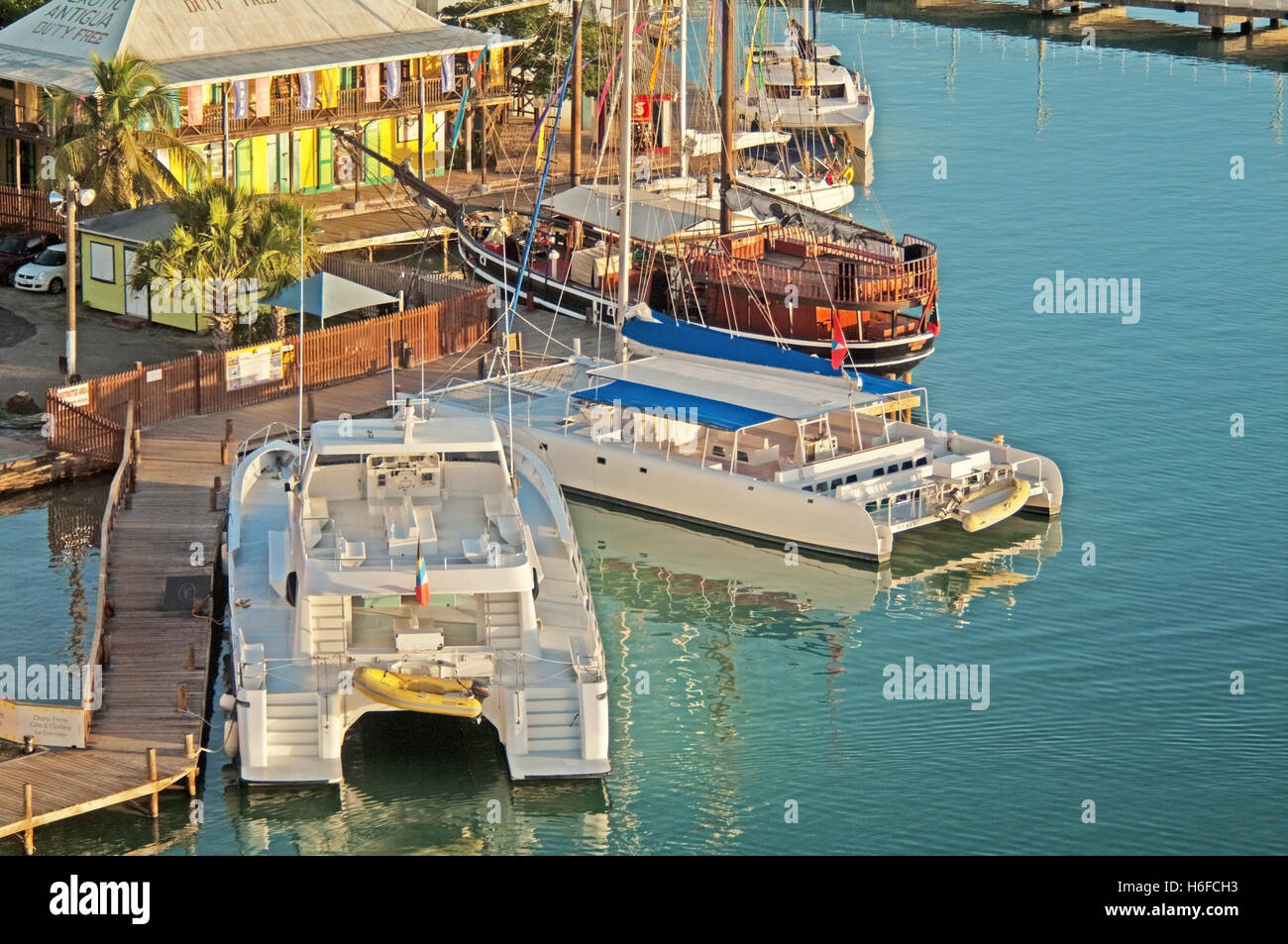 Antigua, St Johns, Caribbean, West Indies, Catamaran in Harbour Stock Photo