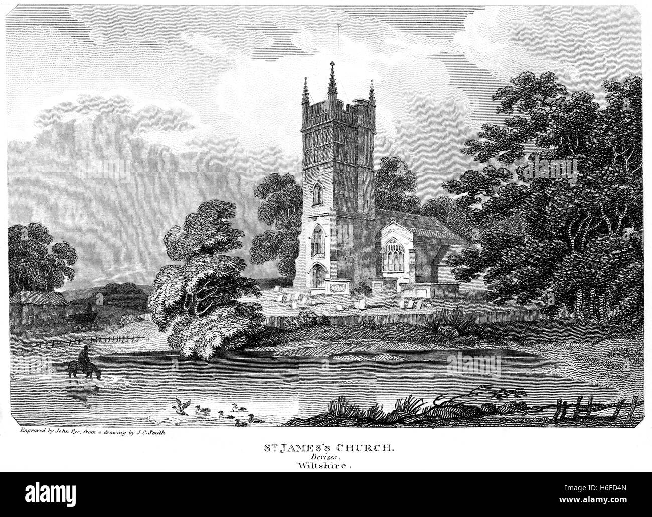 An engraving of St James Church, Devizes, Wiltshire scanned at high resolution from a book printed in 1812. Believed copyright free. Stock Photo