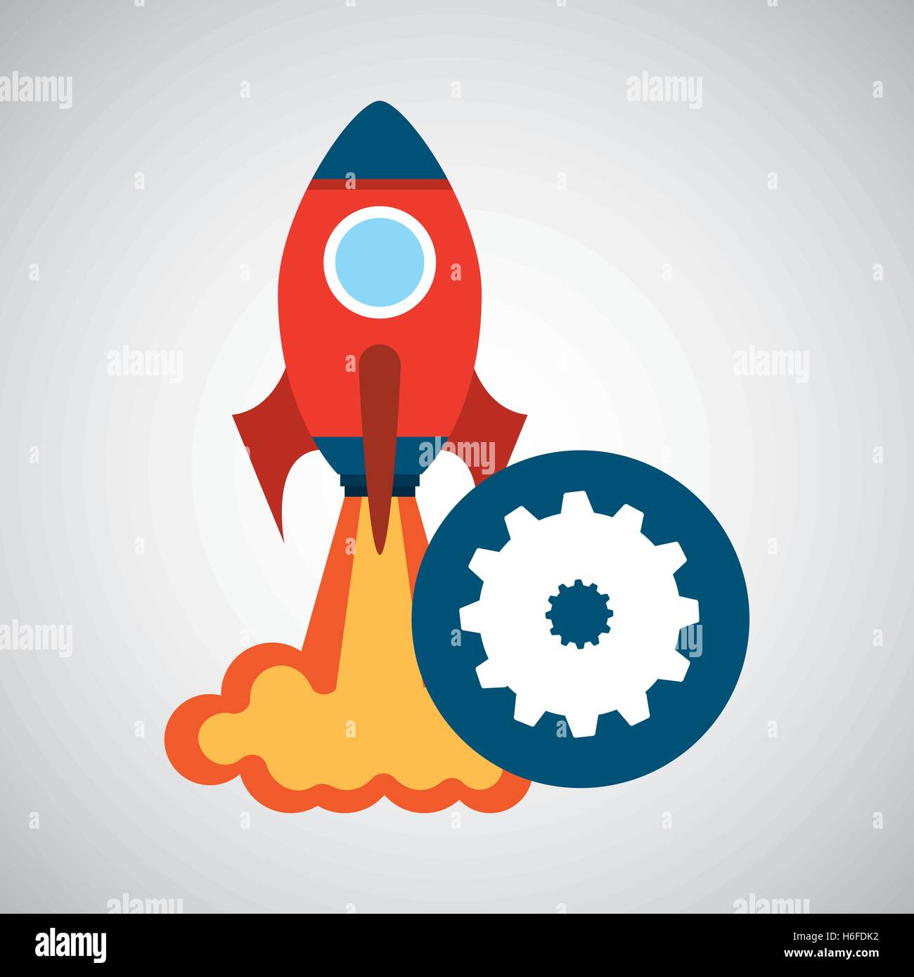rocket launch start up business gear work graphic vector illustration ...